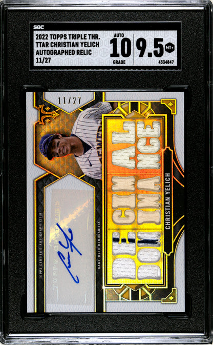 2022 Topps Triple Threads Christian Yelich Autograph Relic /27 SGC 9.5