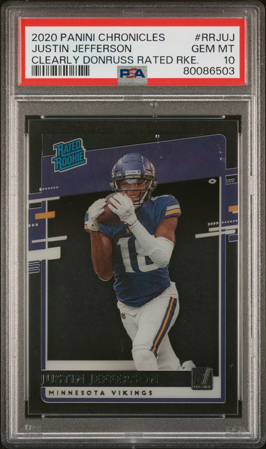 2020 Panini Chronicles Clearly Donruss Justin Jefferson Rated Rookies PSA 10