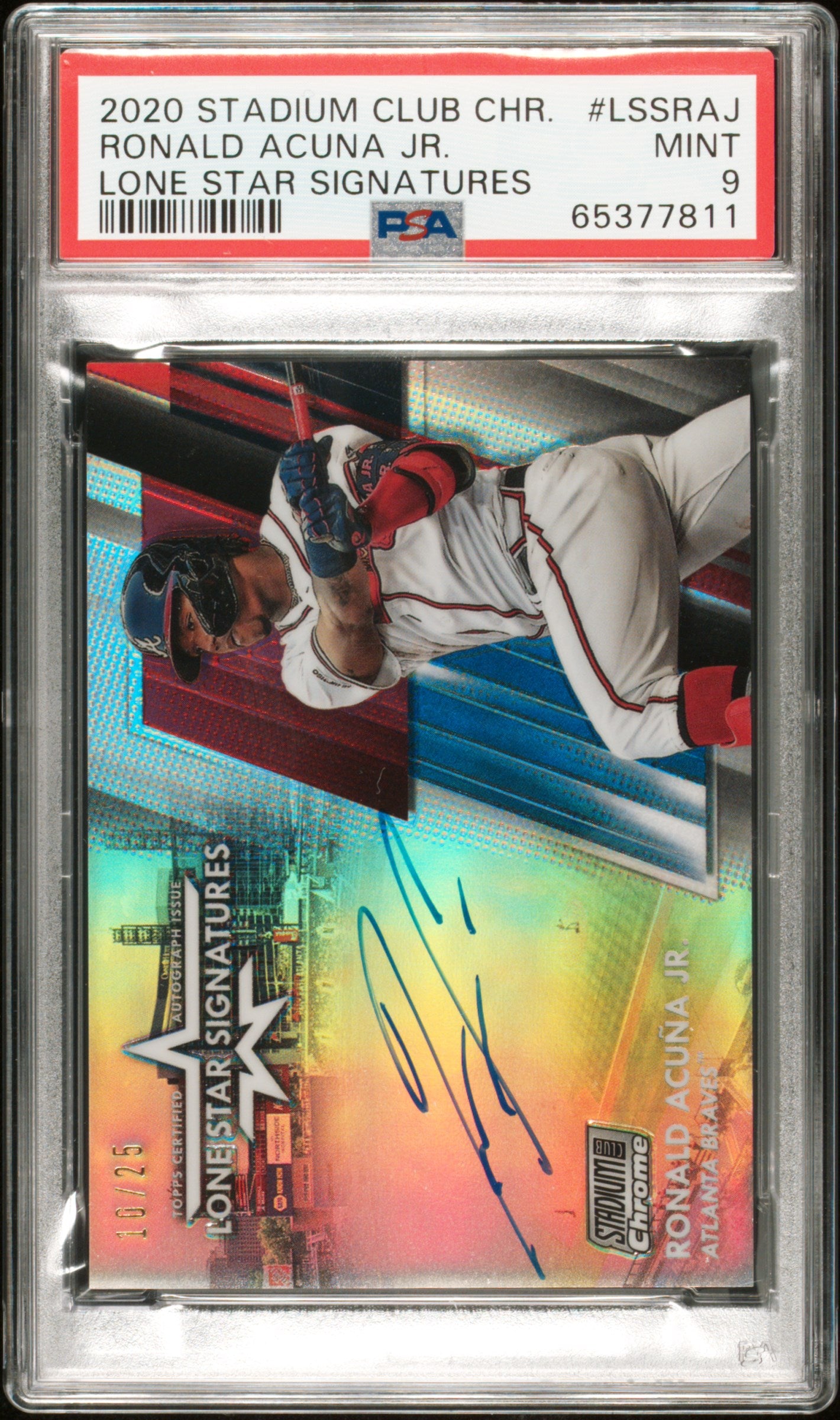 2020 Topps Stadium Club Chrome Ronald Acuna JR. Lone Star Signatures /25 PSA 9