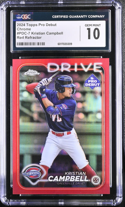 2024 Topps Pro Debut Kristian Campbell #PDC-7 Chrome Red Refractor /5 CGC 10