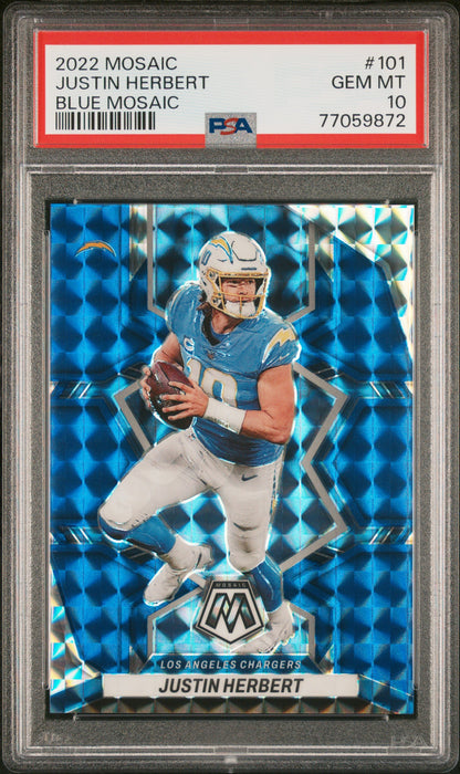 2022 Panini Mosaic Justin Herbert #101 Blue Mosaic /99 PSA 10