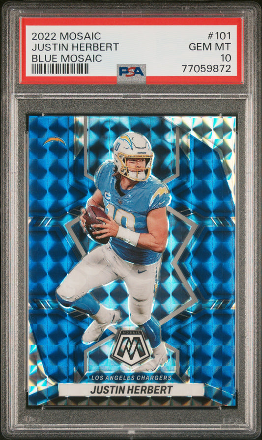 2022 Panini Mosaic Justin Herbert #101 Blue Mosaic /99 PSA 10