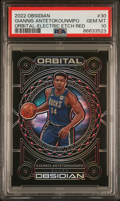 2022 Panini Obsidian Orbital Giannis Antetokounmpo Orbital Etch Red /5 PSA 10