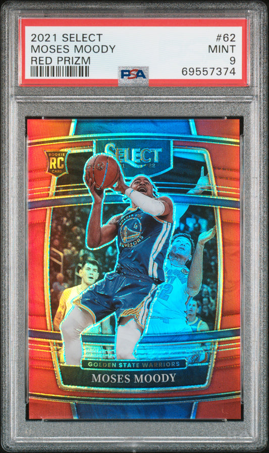 2021 Panini Select Moses Moody #62 Red Prizm /199 PSA 9