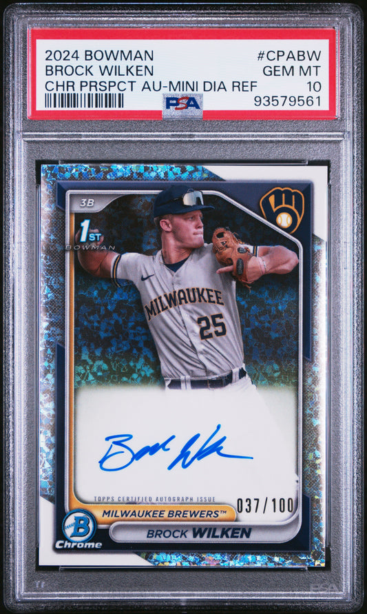 2024 Bowman Chrome Brock Wilken Prospect Autograph Mini Diamond /100 PSA 10