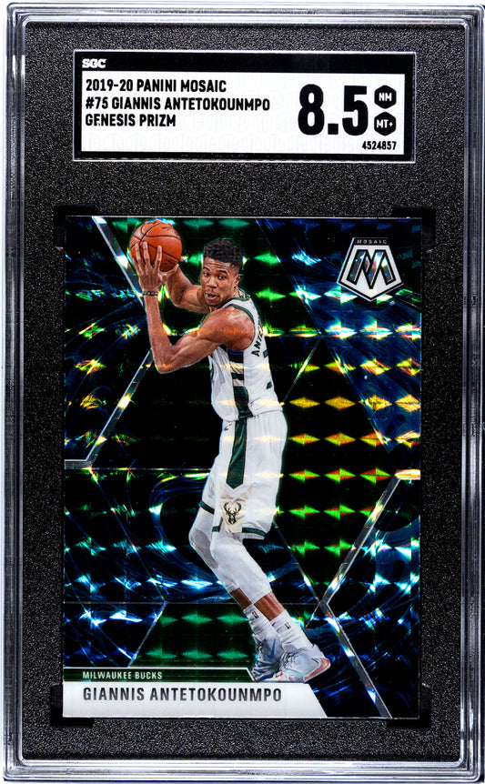 2019-20 Panini Mosaic Giannis Antetokounmpo #75 Genesis Prizm SGC 8.5