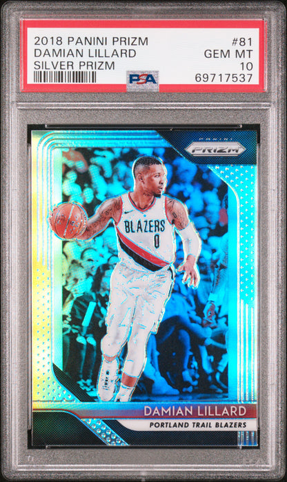 2018 Panini Prizm Damian Lillard #81 Silver Prizm PSA 10