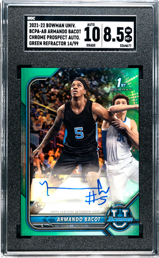 2021-22 Bowman University Armando Bacot Chrome Prospect Green Auto /99 SGC 8.5