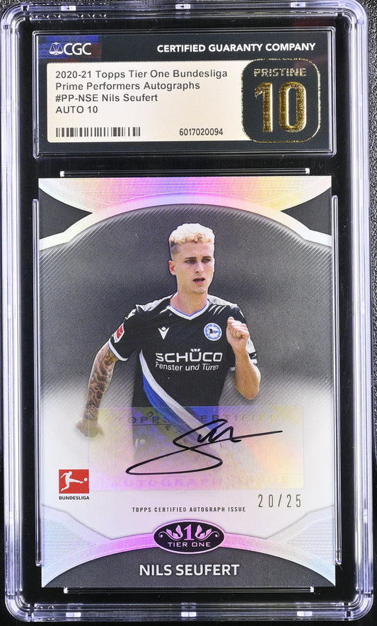 2020-21 Topps Tier One Bundesliga Nils Seufert Prime Performers Auto CGC 10