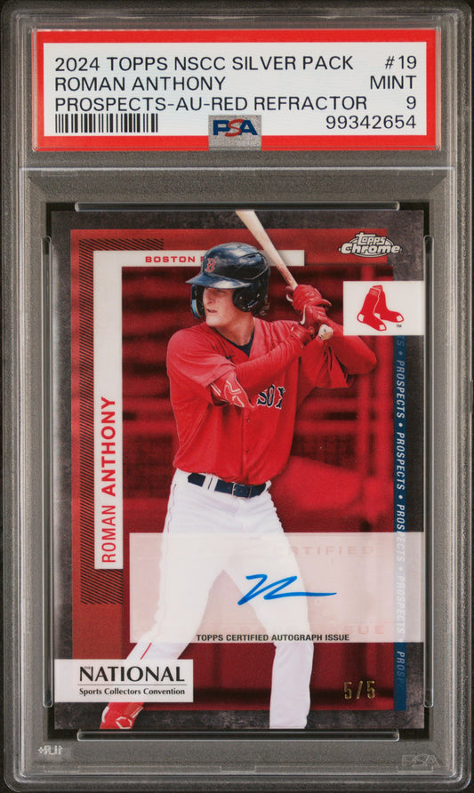 2024 Topps Chrome NSCC Roman Anthony Red Prospect Autograph 5/5 PSA 9