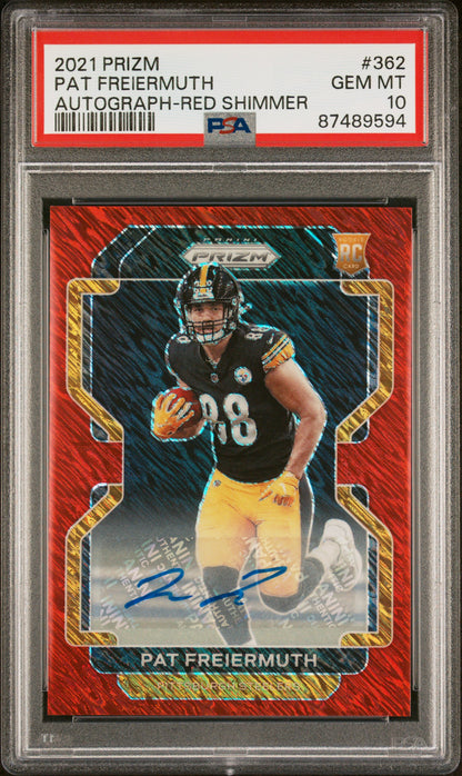 2021 Panini Prizm Pat Freiermuth #362 Autograph Red Shimmer /35 PSA 10