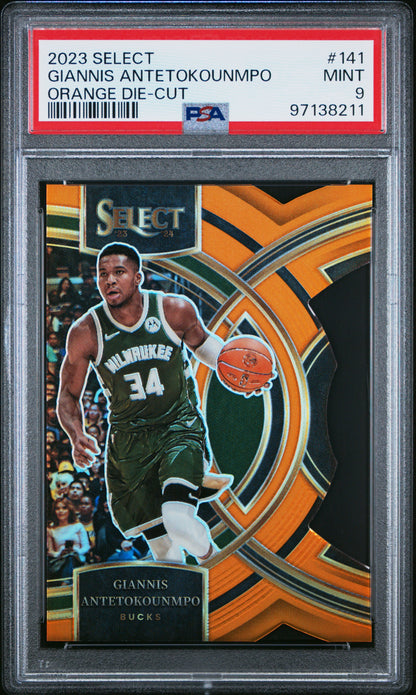 2023 Panini Select Giannis Antetokounmpo #141 Die Cut Orange Prizm /65 PSA 9