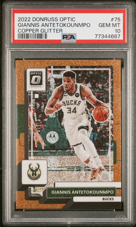 2022 Panini Donruss Optic Giannis Antetokounmpo #75 Copper Glitter /99 PSA 10