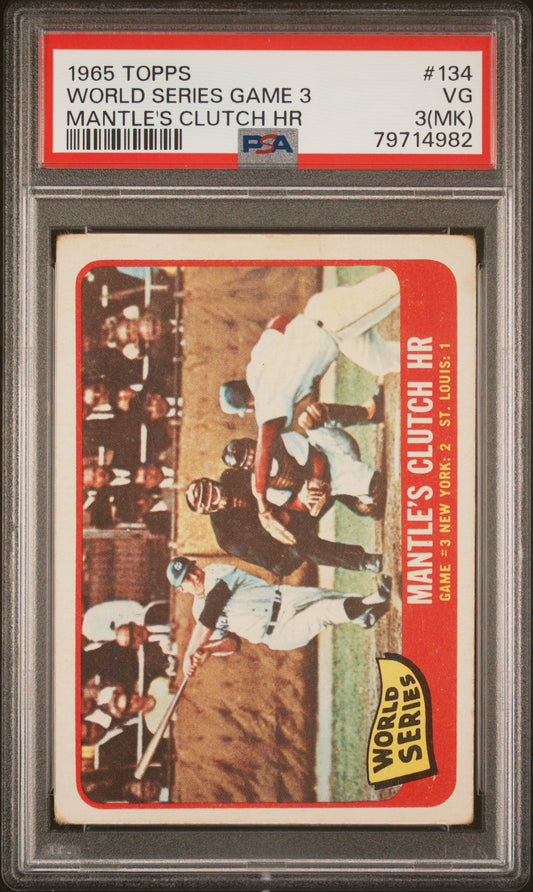 1965 Topps World Series Game 3 #134 Mantle's Clutch HR MK PSA 3