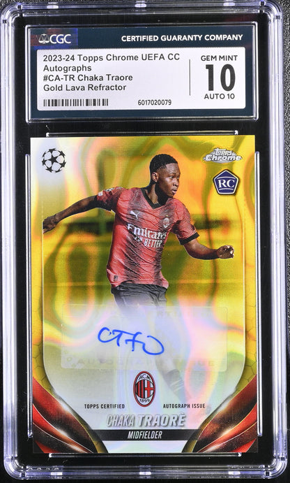 2023-24 Topps Chrome UEFA CC Chaka Traore Gold Lava Refractor Auto CGC 10