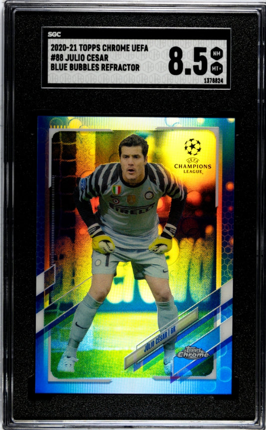 2020-21 Topps Chrome Uefa Julio Cesar #88 Blue Bubbles Refractor SGC 8.5