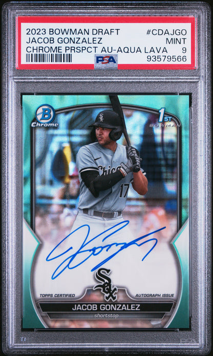 2023 Bowman Draft Chrome Jacob Gonzalez Chrome Prospect Auto Aqua Lava PSA 9