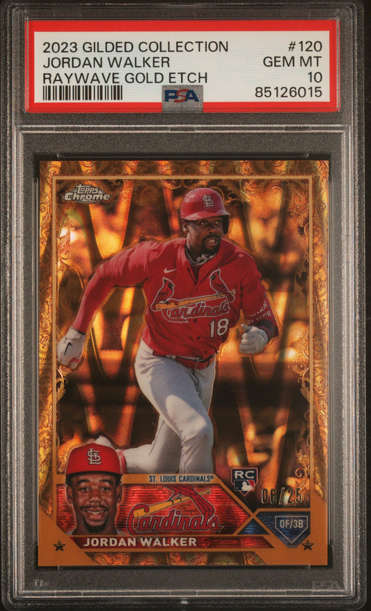 2023 Topps Gilded Collection Jordan Walker #120 Raywave Gold Etch /25 PSA 10