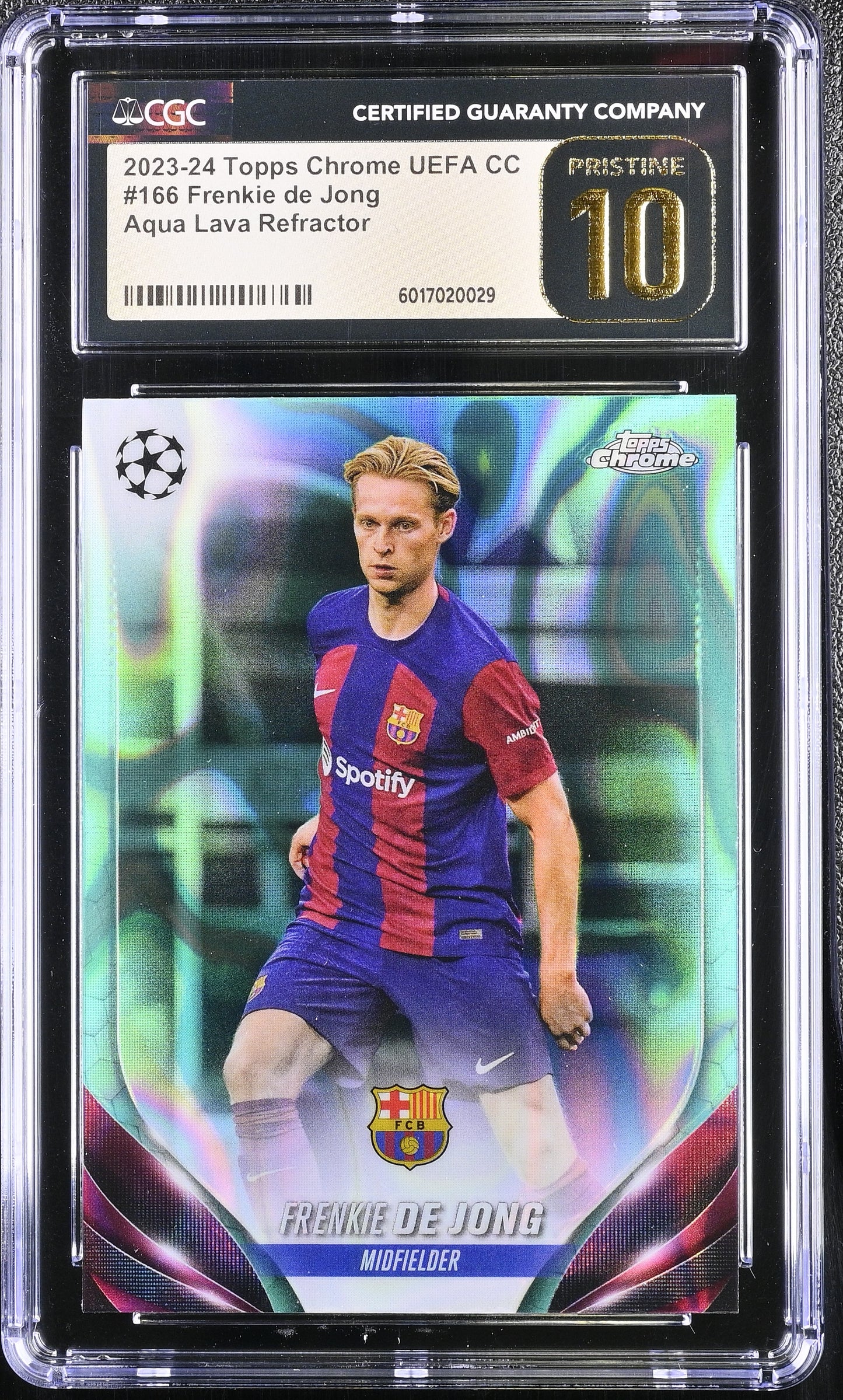 2023-24 Topps Chrome UEFA CC Frenkie de Jong #166 Aqua Lava Refractor CGC 10