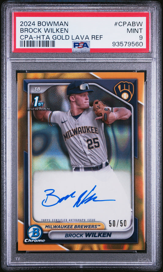 2024 Bowman Chrome Brock Wilken #CPABW Chrome Prospect Auto Gold Lava /50 PSA 9