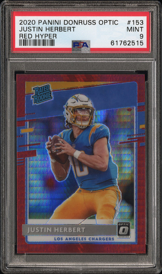 2020 Panini Donruss Optic Justin Herbert #153 Red Hyper Rookie PSA 9