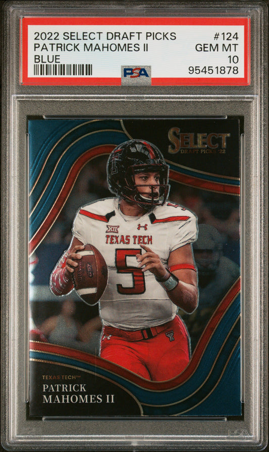 2022 Panini Select Draft Picks Patrick Mahomes II #124 Blue Field Level PSA 10