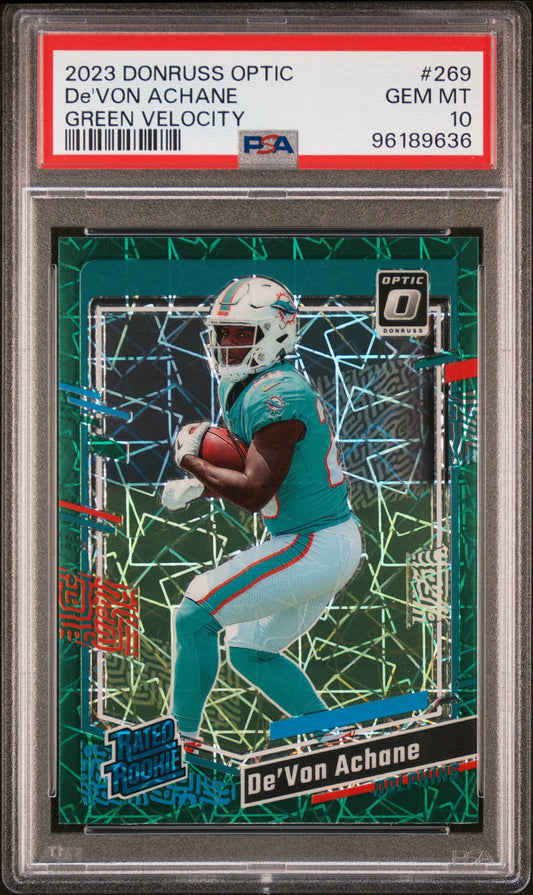 2023 Panini Donruss Optic De'von Achane #269 Green Velocity Rookie PSA 10