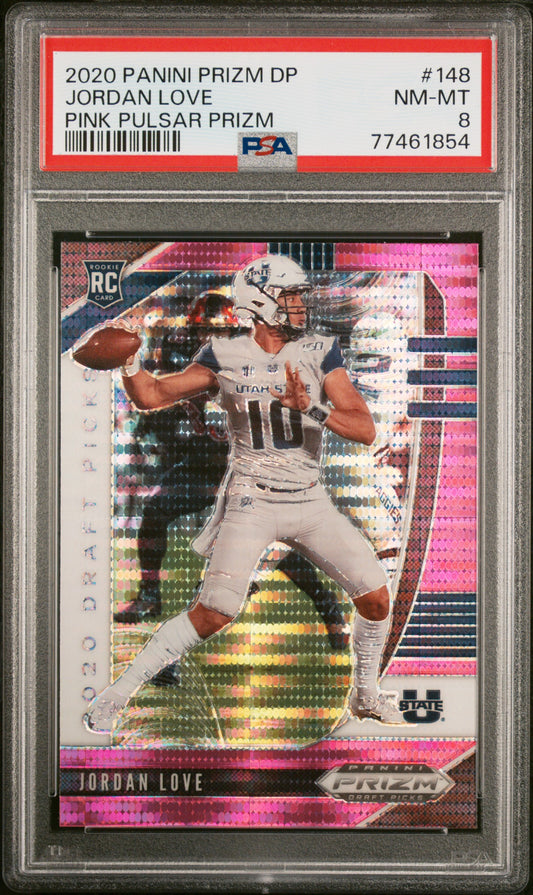 2020 Panini Prizm Draft Picks Jordan Love #148 Pink Pulsar Prizm PSA 8