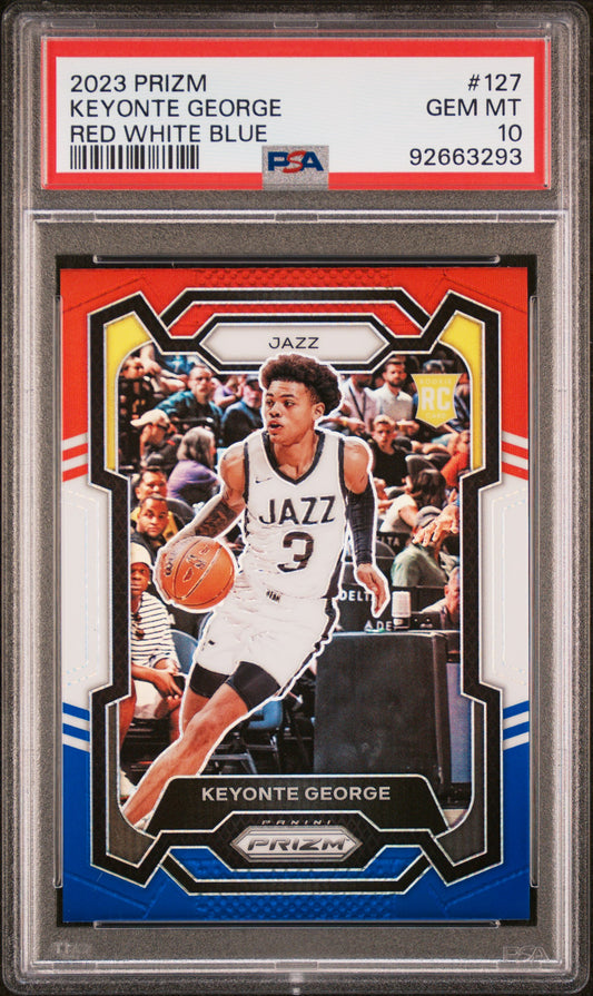 2023 Panini Prizm Keyonte George #127 Red White Blue PSA 10