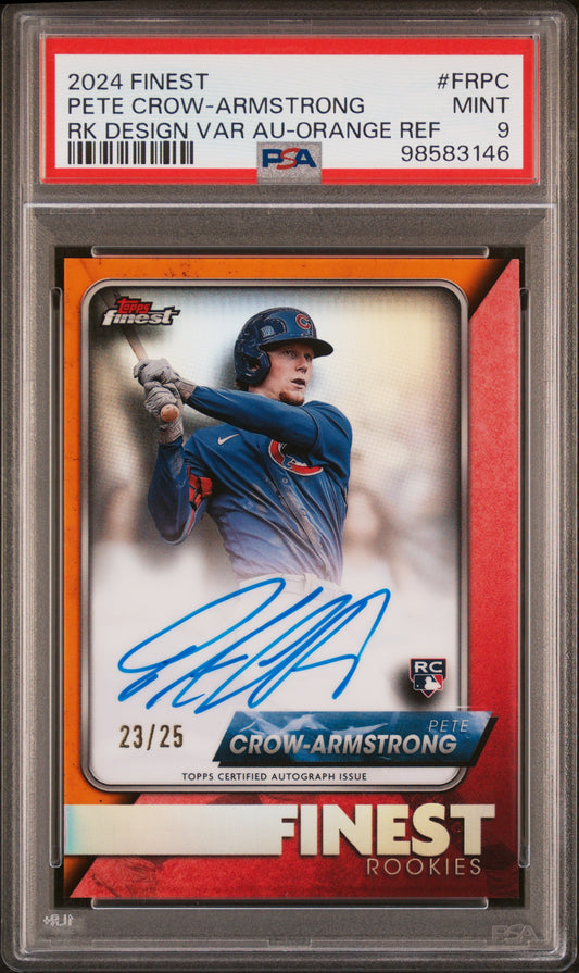 2024 Topps Finest Pete Crow-Armstrong Rookie Variation Auto Orange /25 PSA 9