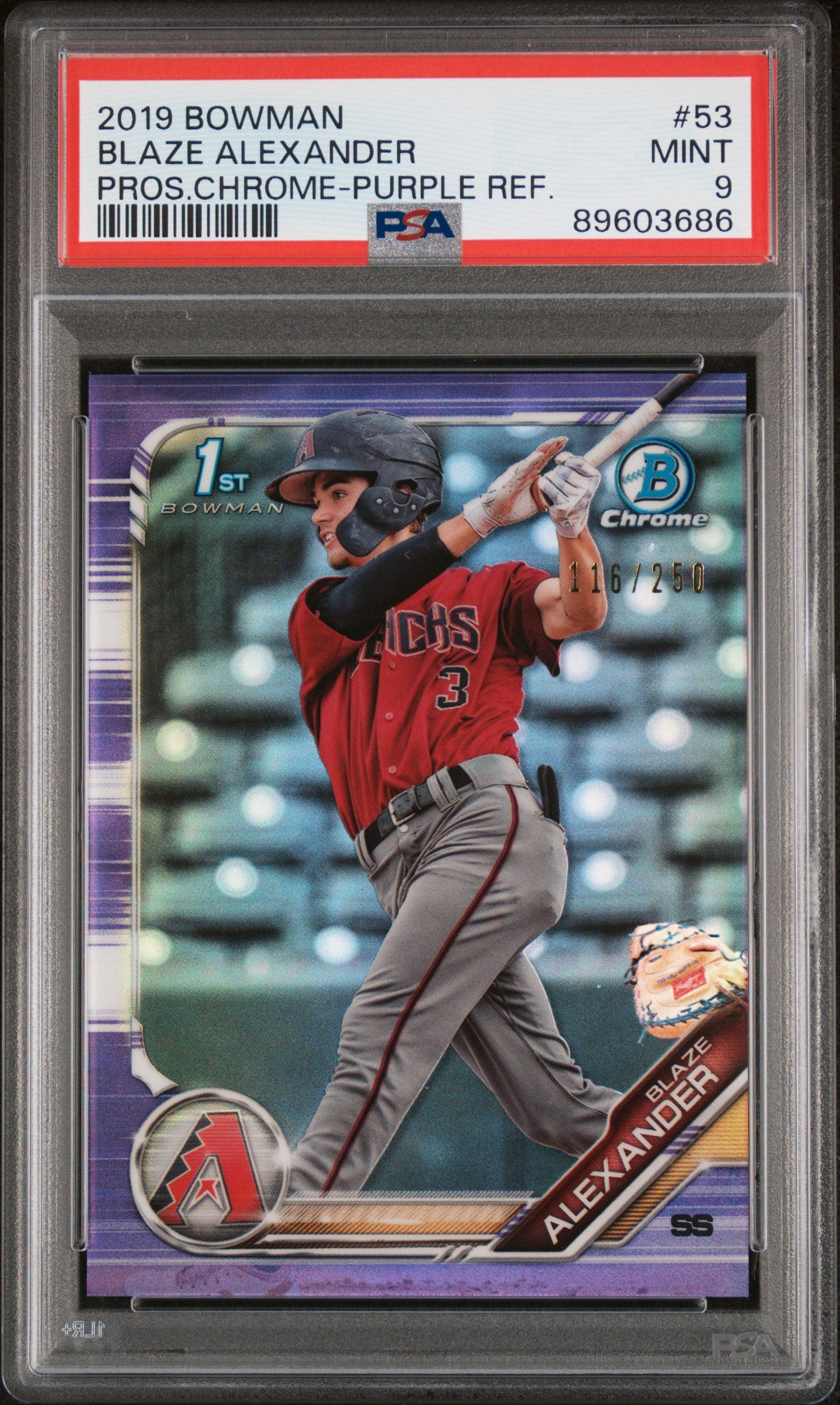 2019 Bowman Blaze Alexander #53 Prospect Chrome Purple Refractor /250 PSA 9