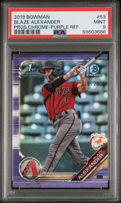 2019 Bowman Blaze Alexander #53 Prospect Chrome Purple Refractor /250 PSA 9