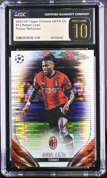 2023-24 Topps Chrome UEFA CC Rafael Leao #13 Pulsar Refractor CGC 10