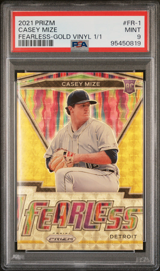 2021 Panini Prizm Fearless Casey Mize #FR-1 Fearless Gold Vinyl 1 1 PSA 9