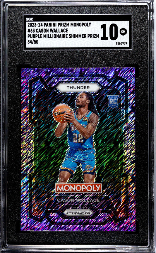 2023-24 Prizm Monopoly Cason Wallace #63 Purple Millionaire Shimmer /50 SGC 10