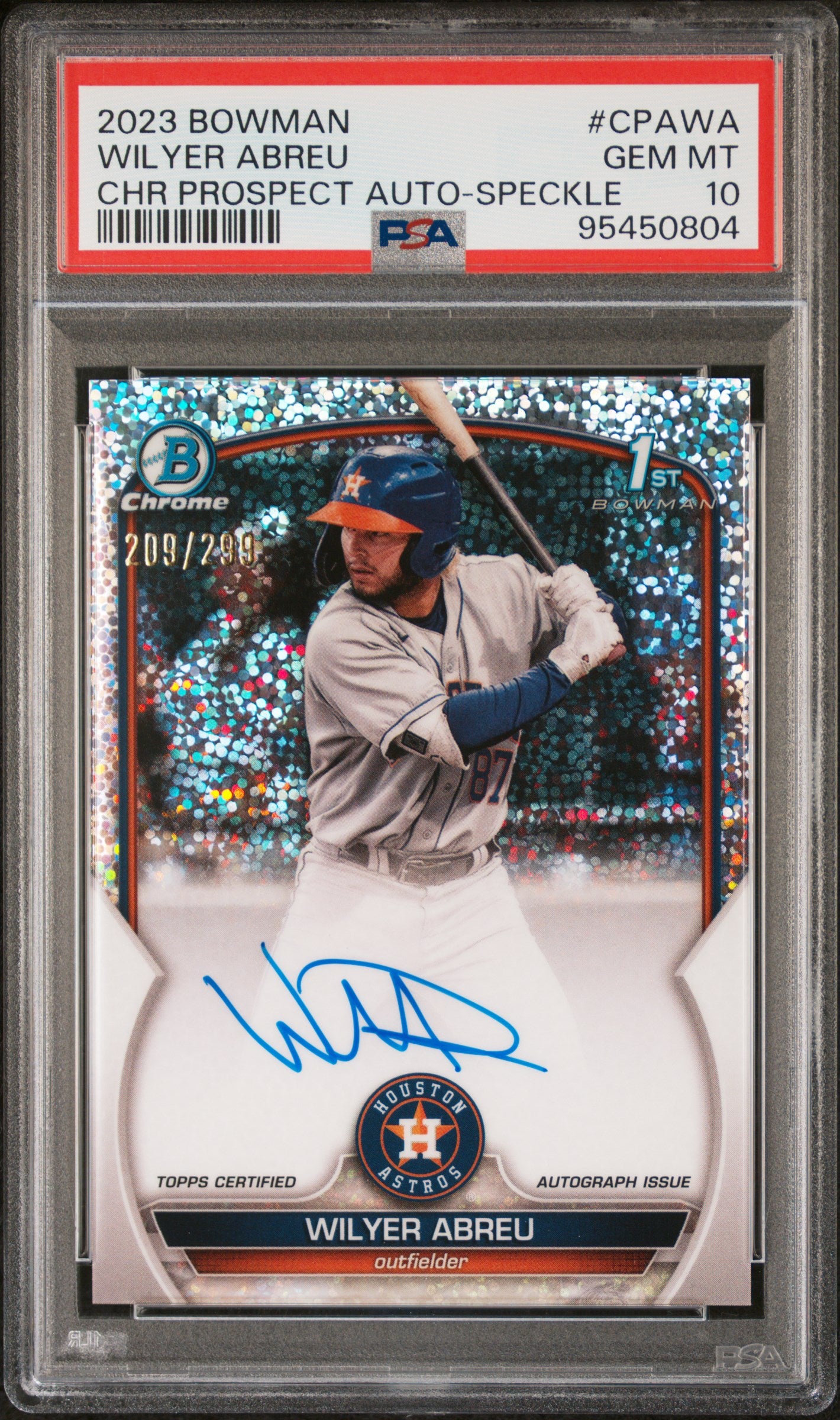 2023 Bowman Chrome Wilyer Abreu #CPAWA Prospect Autograph Speckle /299 PSA 10