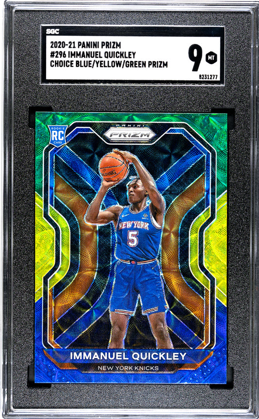 2020-21 Prizm Immanuel Quickley #296 Choice Blue Yellow Green Prizm SGC 9