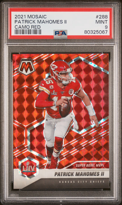 2021 Panini Mosaic Patrick Mahomes II #288 Camo Red Color Match PSA 9