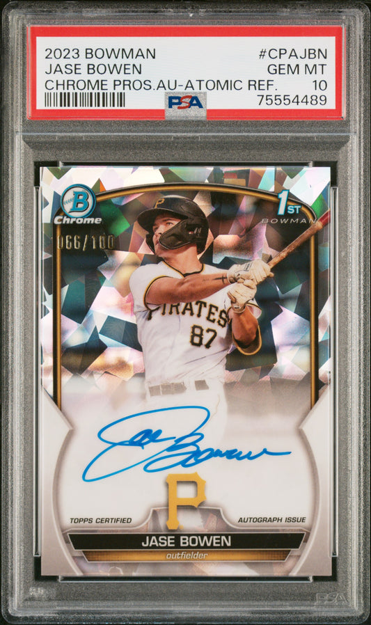 2023 Bowman Chrome Jase Bowen #CPAJBN Prospects Auto Atomic Ref /100 PSA 10