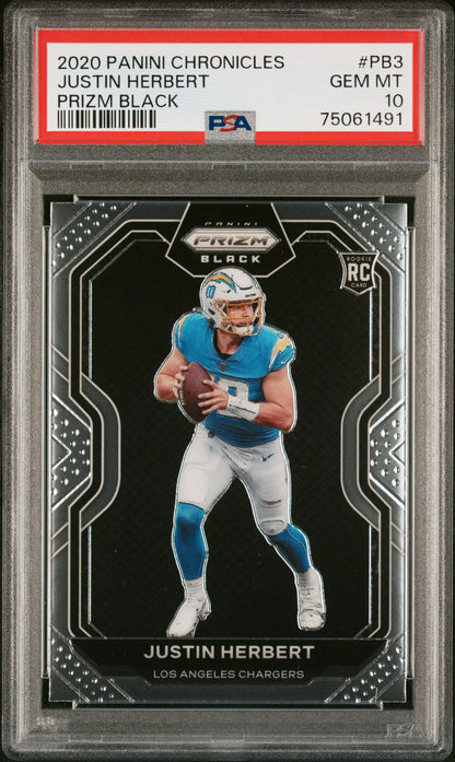 2020 Panini Chronicles Justin Herbert #PB3 Prizm Black Rookie PSA 10