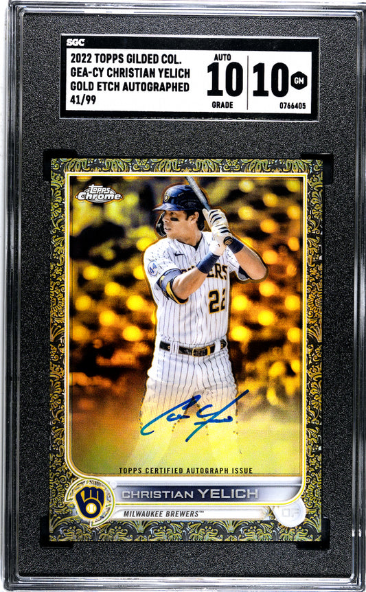 2022 Topps Gilded Collection Christian Yelich Gold Etch Autograph /99 SGC 10