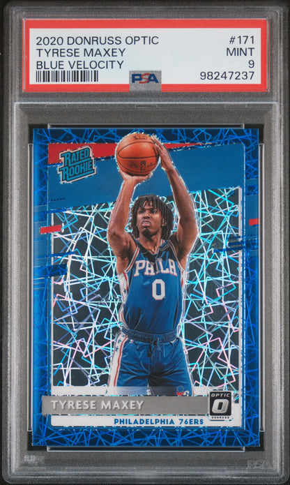 2020 Panini Donruss Optic Tyrese Maxey #171 Blue Velocity Rookie PSA 9