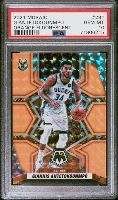 2021 Panini Mosaic G. Antetokounmpo #281 Orange Fluorescent /25 PSA 10