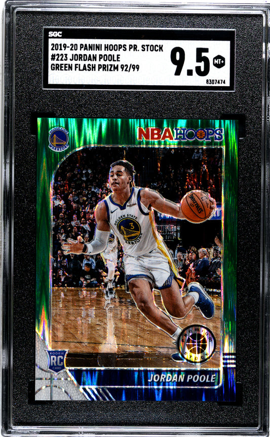 2019-20 Panini Hoops Premium Stock Jordan Poole #223 Green Flash /99 SGC 9.5