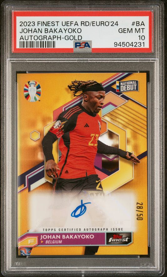 2023 Topps Finest Road To UEFA Euro 2024 Auto Johan Bakayoko Gold Auto PSA 10