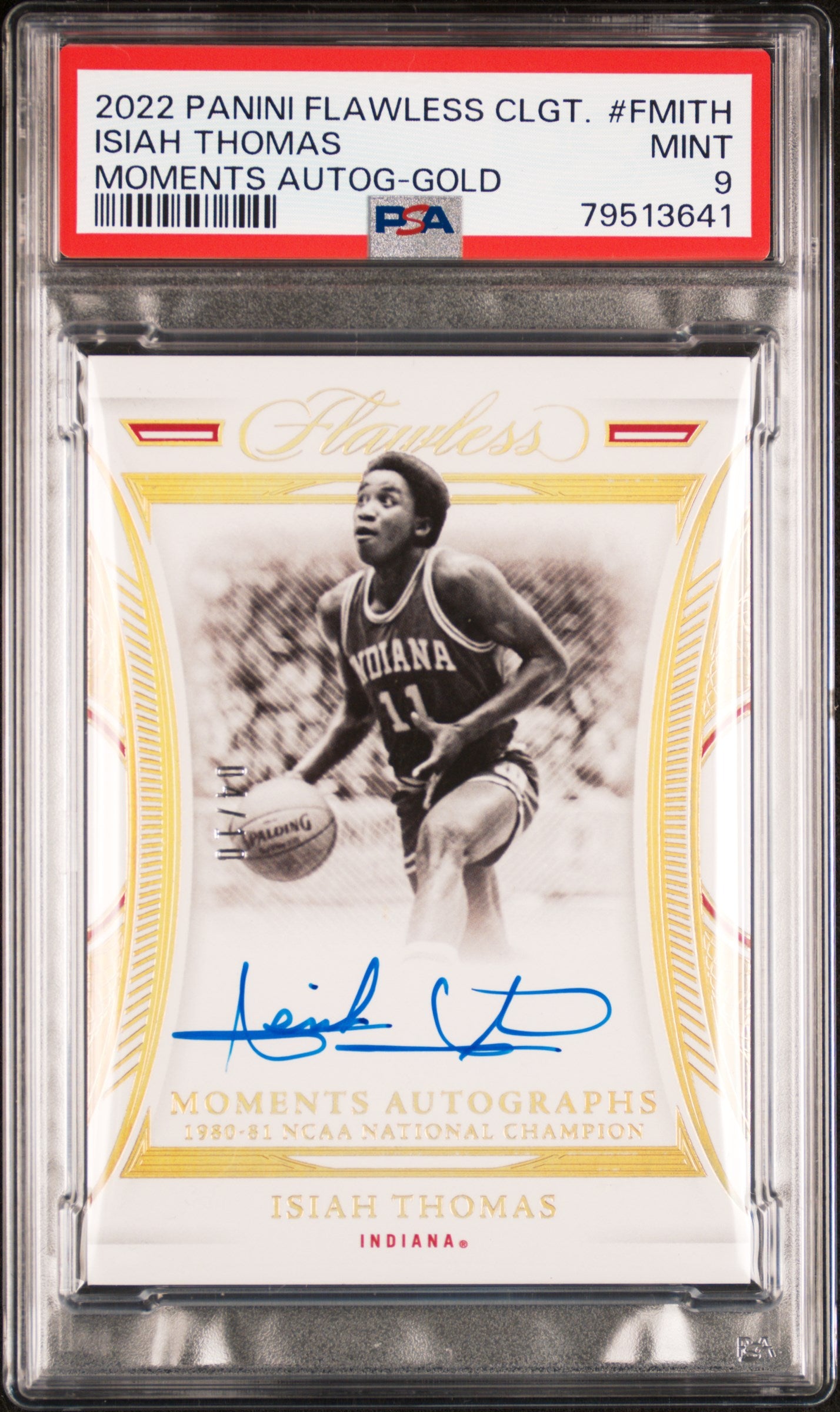 2022 Panini Flawless Collegiate Moments Auto Isiah Thomas #FMITH Gold PSA 9