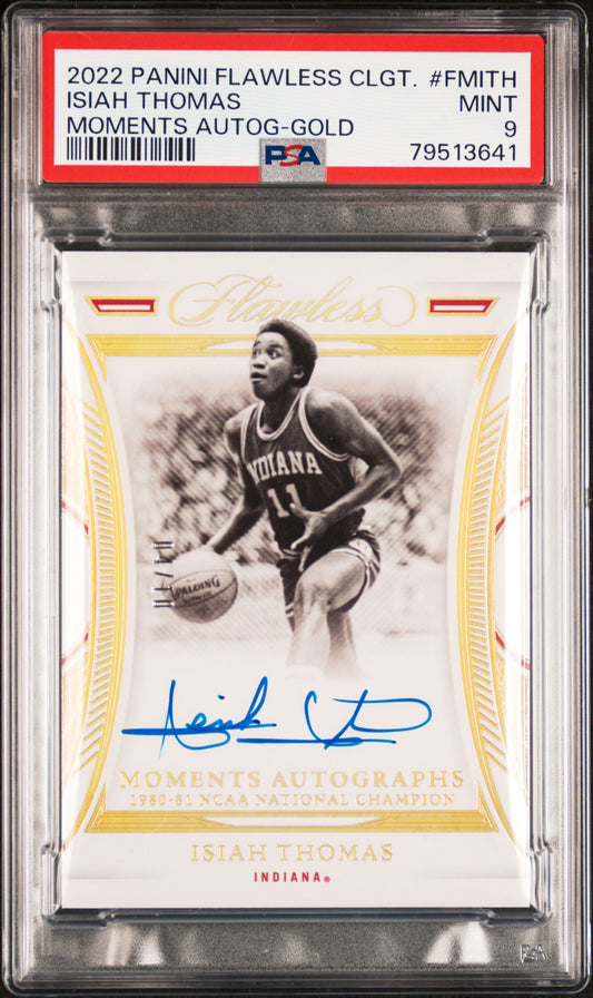 2022 Panini Flawless Collegiate Moments Auto Isiah Thomas #FMITH Gold PSA 9