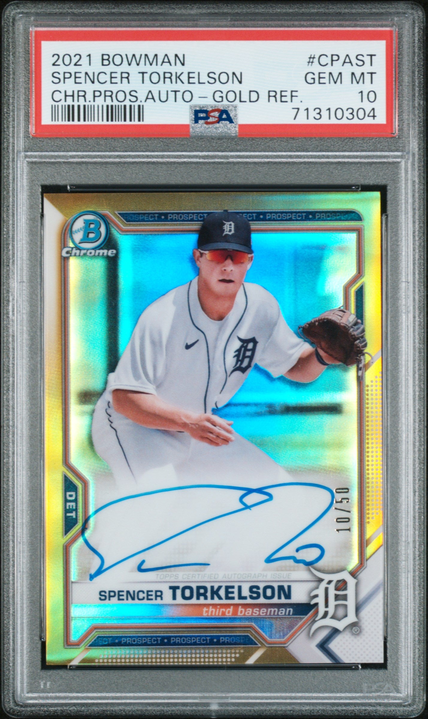 2021 Bowman Chrome Prospect Spencer Torkelson Auto Gold Refractor PSA 10