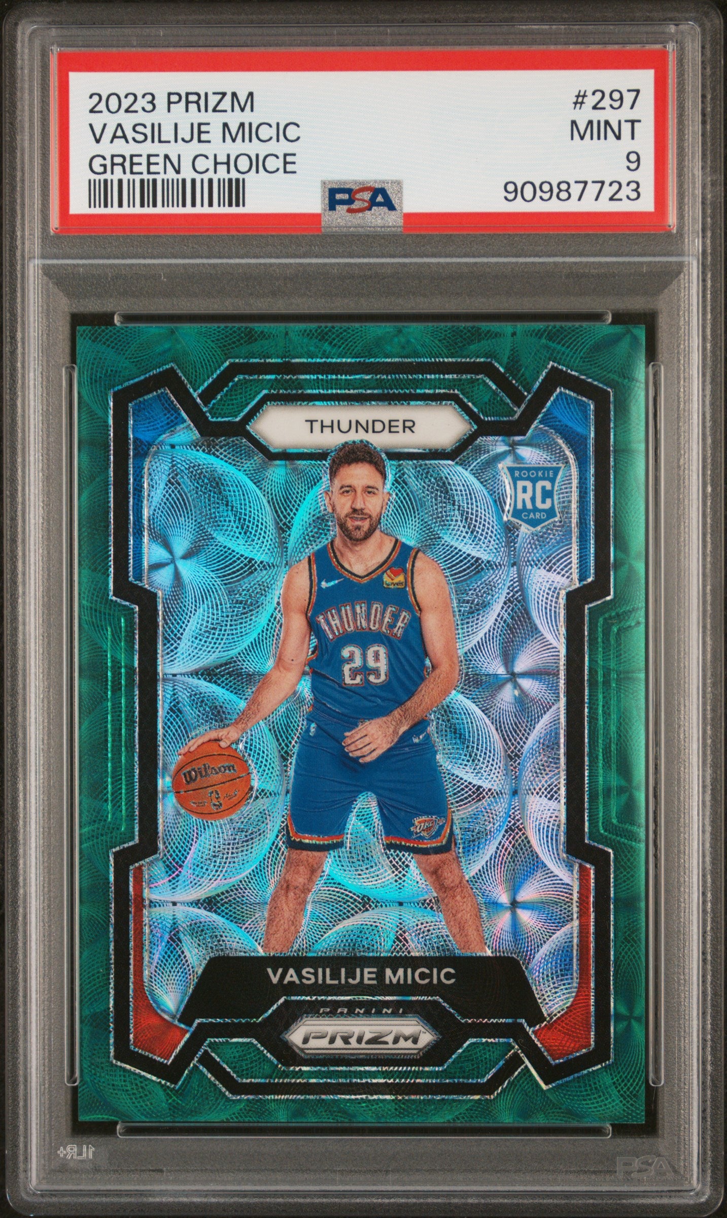 2023 Panini Prizm Vasilije Micic #297 Green Choice Rookie /8 PSA 9