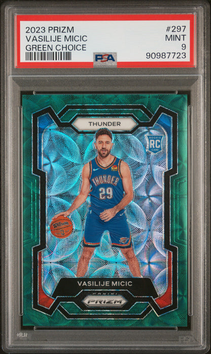 2023 Panini Prizm Vasilije Micic #297 Green Choice Rookie /8 PSA 9